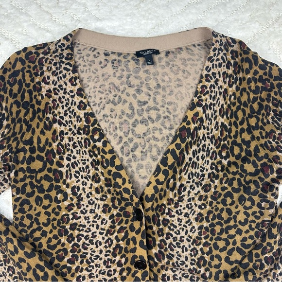 Talbots Cardigan Sweater Womens Sz Large Brown Black Leopard Print Wool Blend - Picture 3 of 7